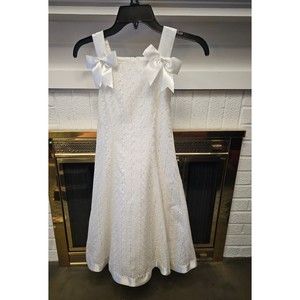Bonnie Jean Girls White Eyelet White Satin Bows Built in Crinoline Size 7 EUC
